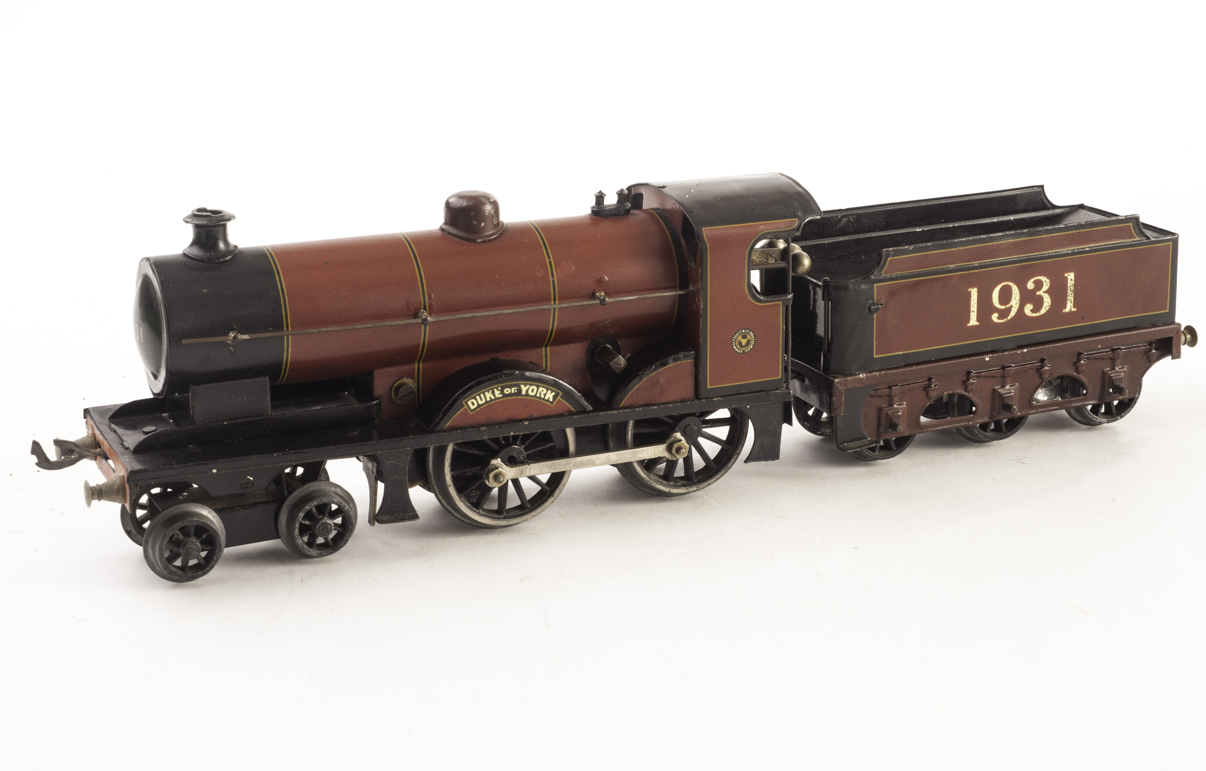 A Bassett-Lowke 0 Gauge Clockwork LMS crimson lake 4-4-0 1931 ?Duke of York? Locomotive and Tender,