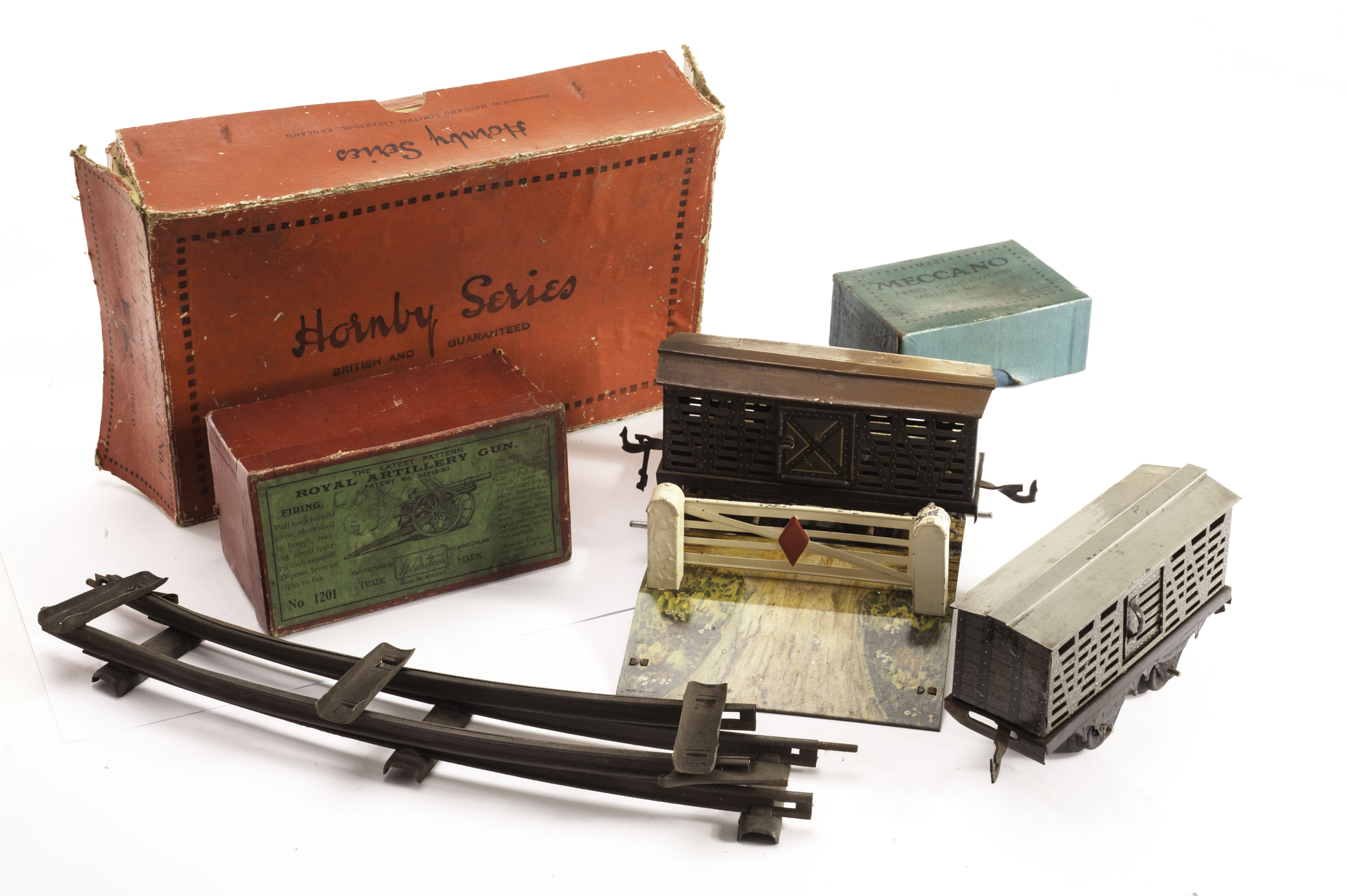 Bing and Hornby 0 Gauge Accessories and Track: including unboxed Bing Home Signal, two cattle