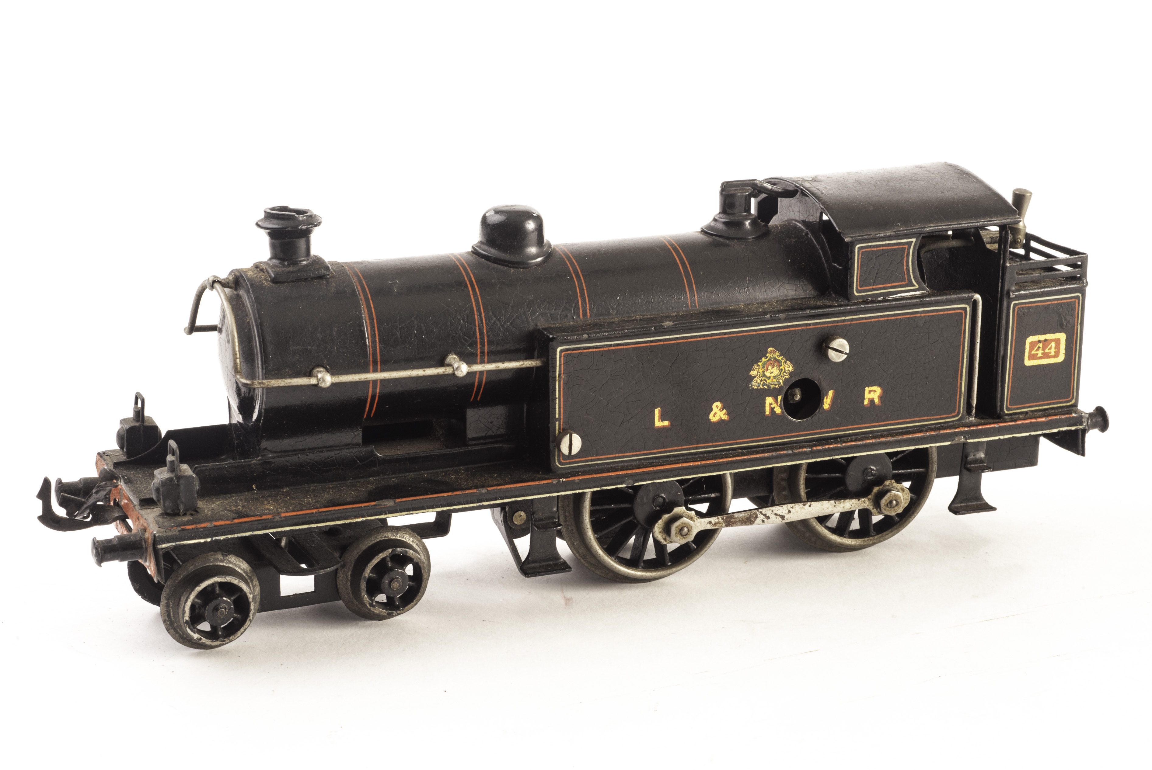 A Bing for Bassett-Lowke 0 Gauge clockwork 4-4-0 Tank locomotive, No. 44, in L&NWR black livery,
