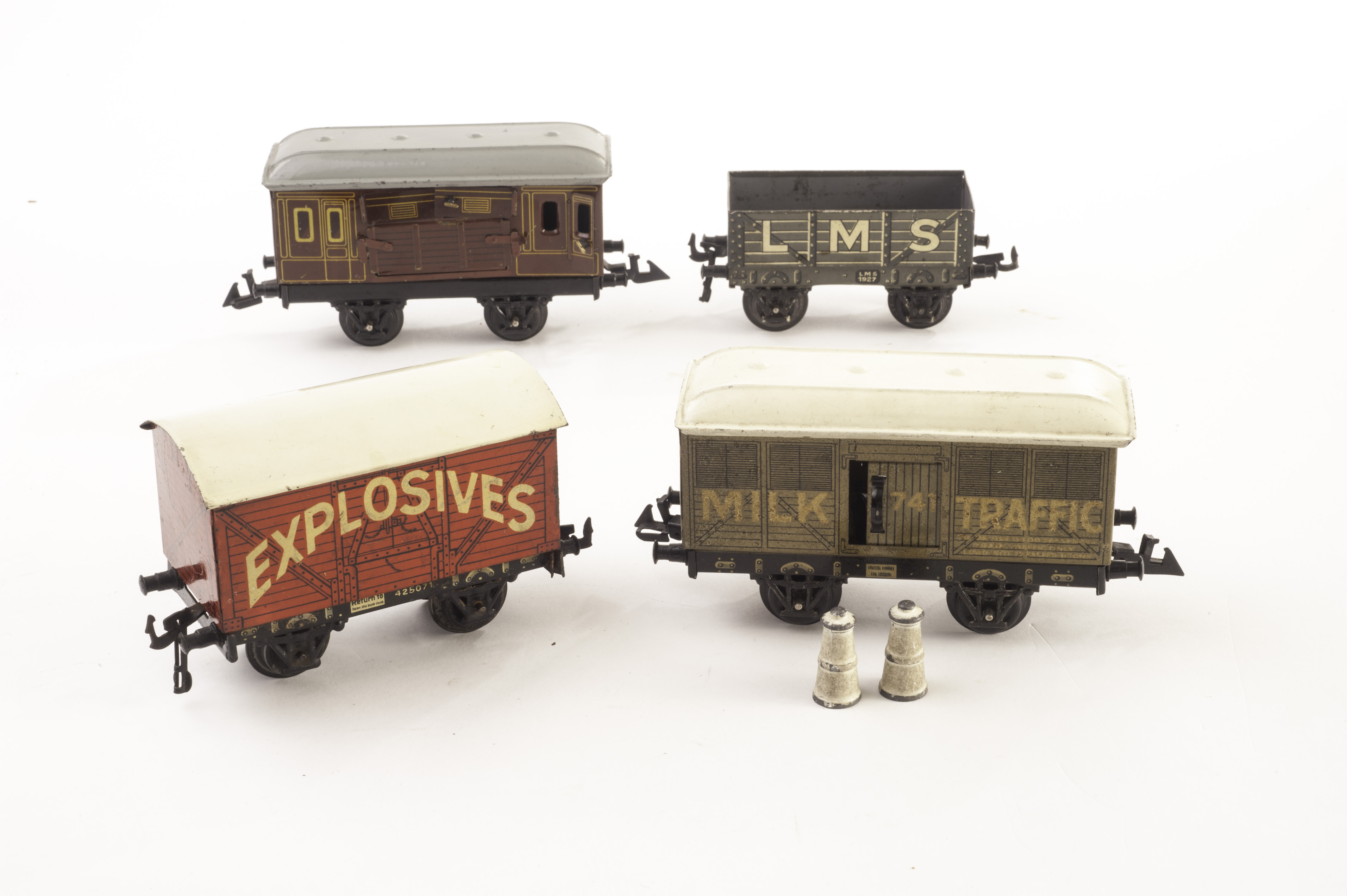 Bing 0 Gauge Rolling Stock: Explosives Van No 425071, Milk Traffic Van 7419, Horse Box and LMS Coal