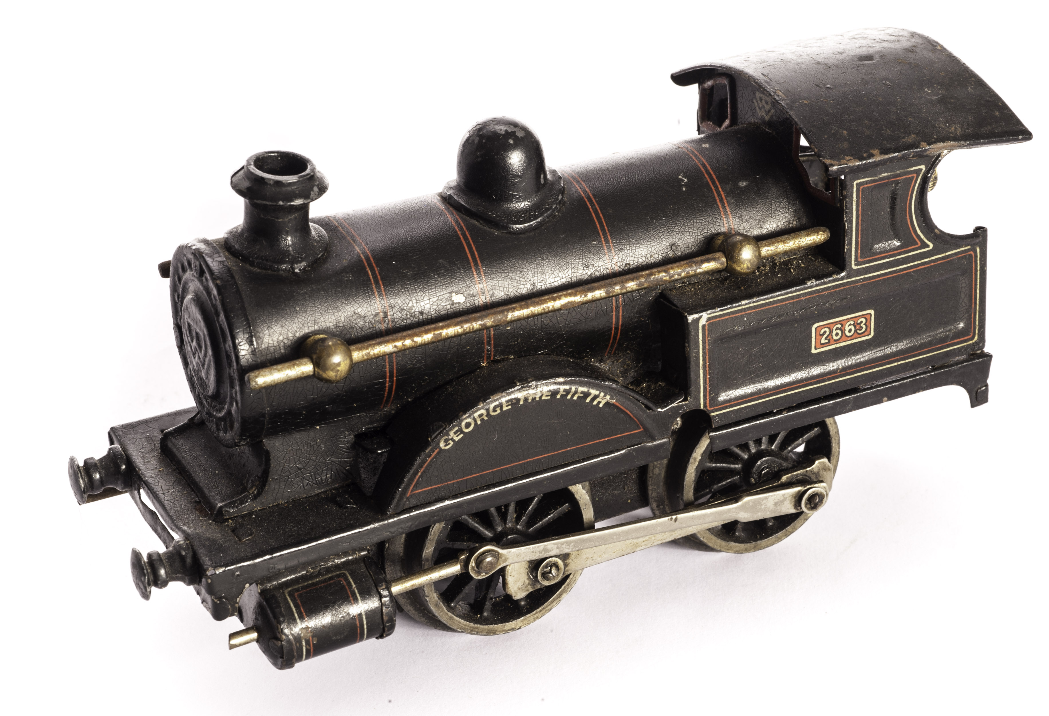 A Bing 0 Gauge clockwork LMS black ?George The Fifth? Locomotive, no tender, F-G, rust to handrails