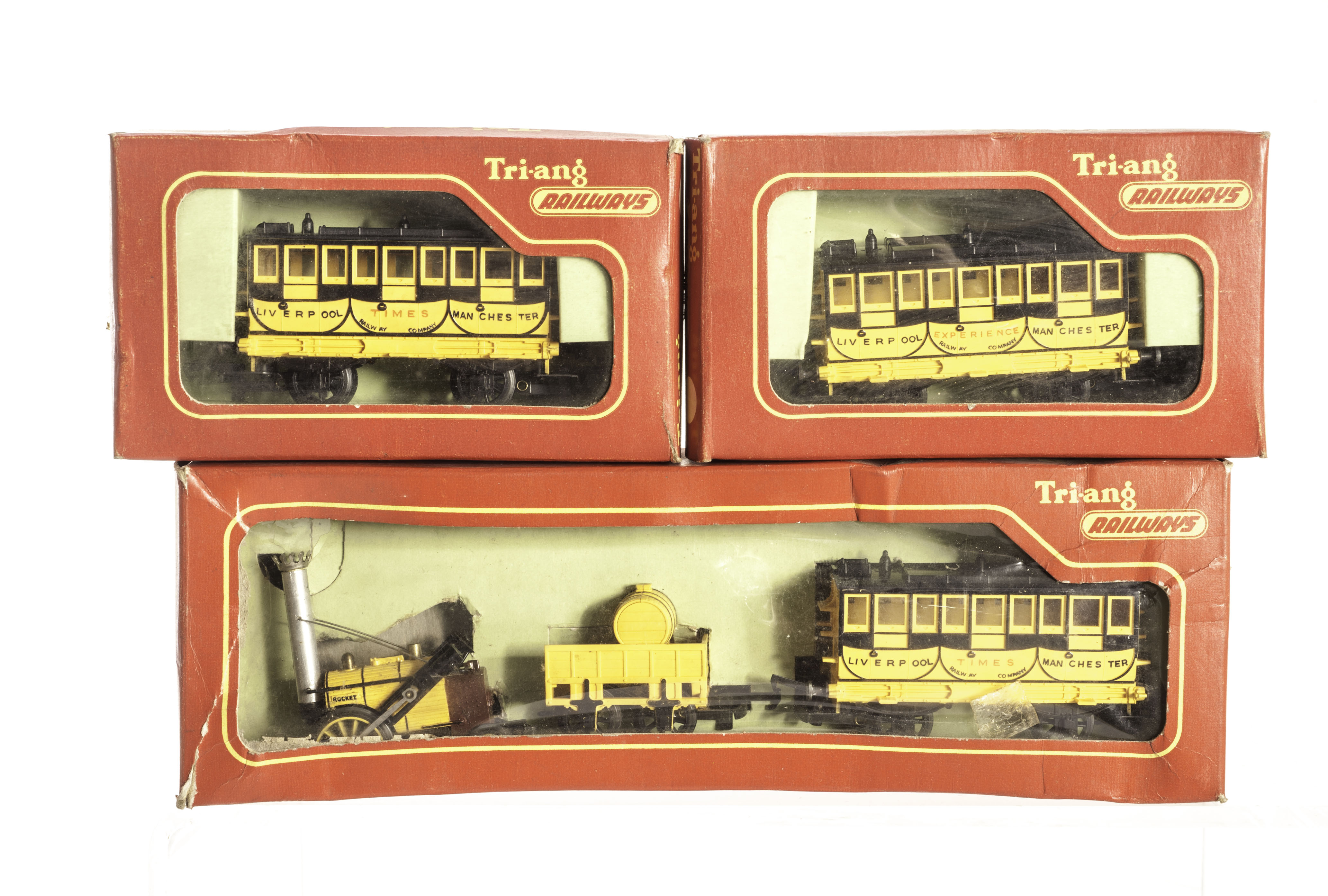 A Tri-ang 00 Gauge R346 Stephenson?s ?Rocket? Train, with ?Times? Coach and instructions, in