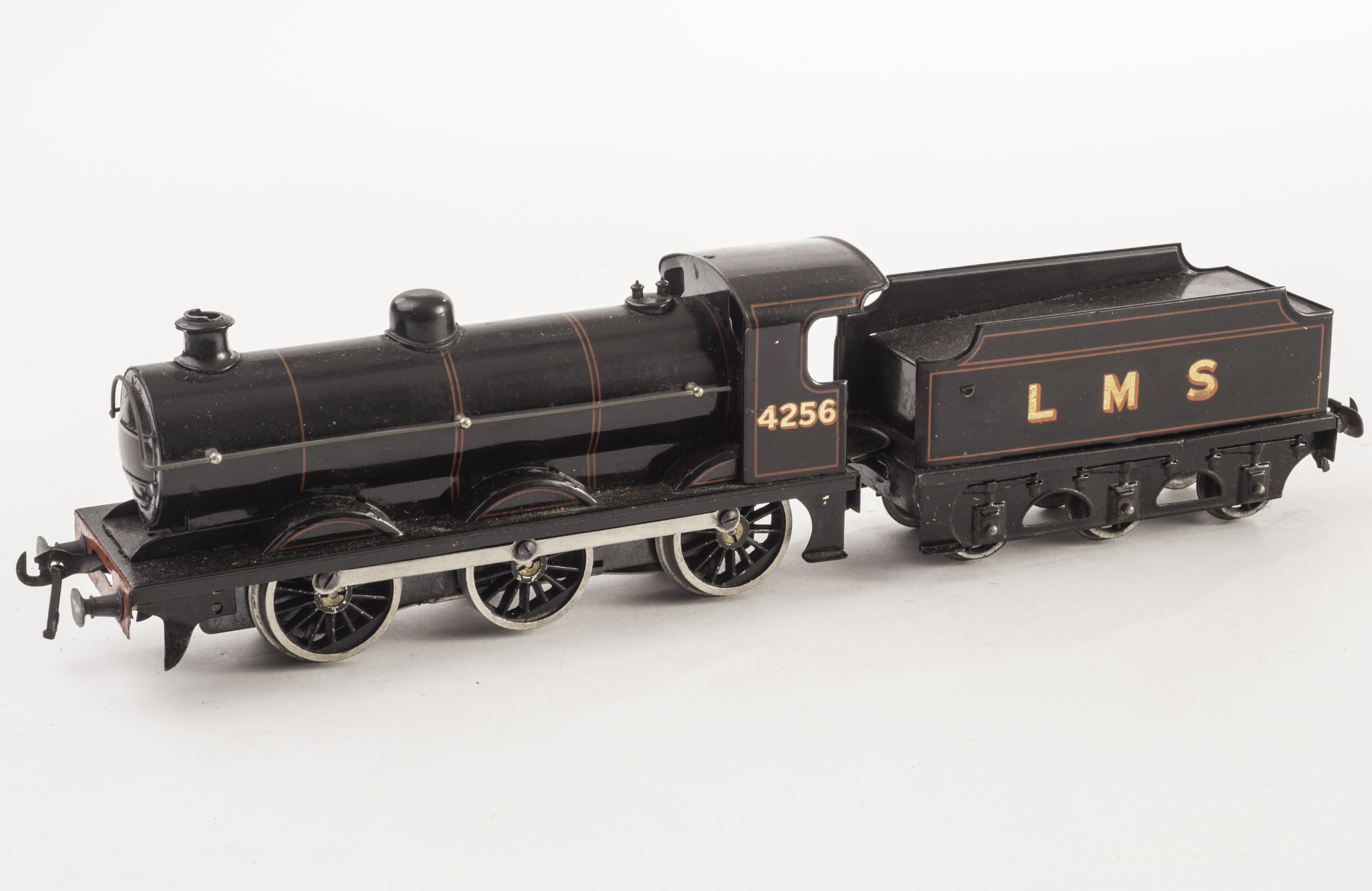 A Bassett-Lowke 0 Gauge LMS black  0-6-0 Goods Locomotive and Tender, No 4256, in original box, VG,