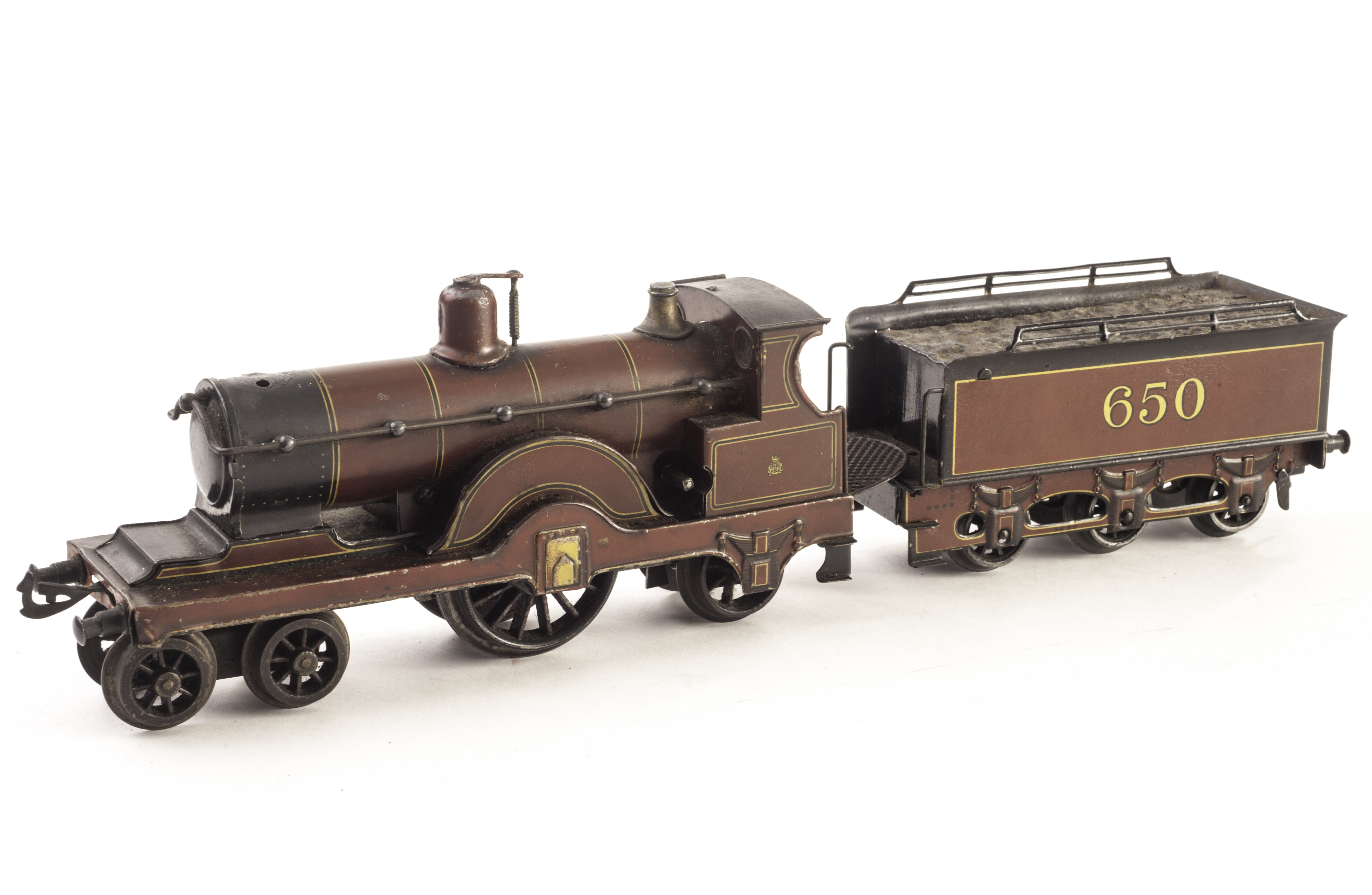 A Bing for Bassett-Lowke 0 Gauge clockwork 4-2-2 ?Midland Spinner? locomotive, No.650, in litho-