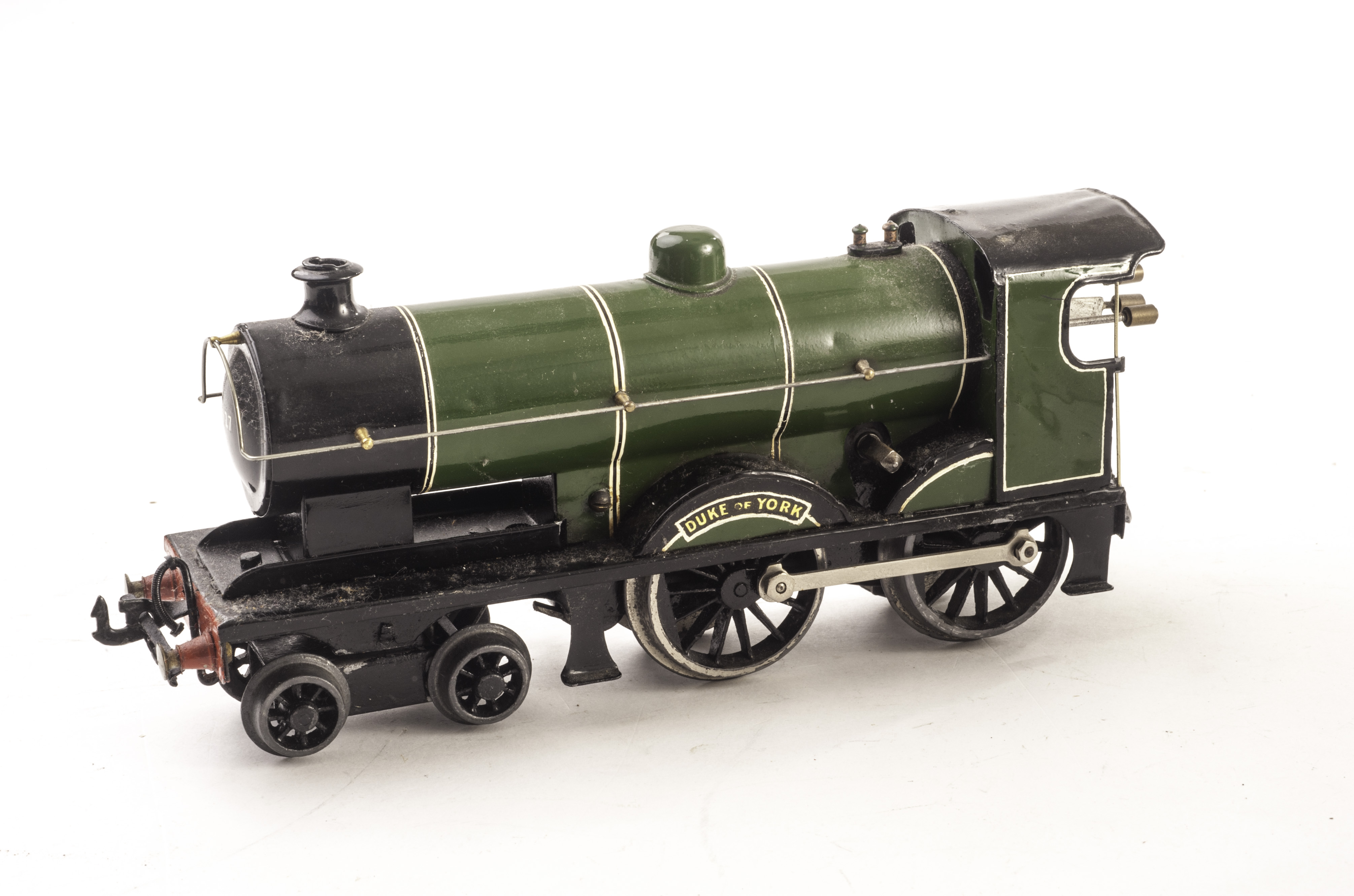 A Bassett-Lowke 0 Gauge Clockwork 4-4-0 1927 ?Duke of York? Locomotive only, repainted green, F,