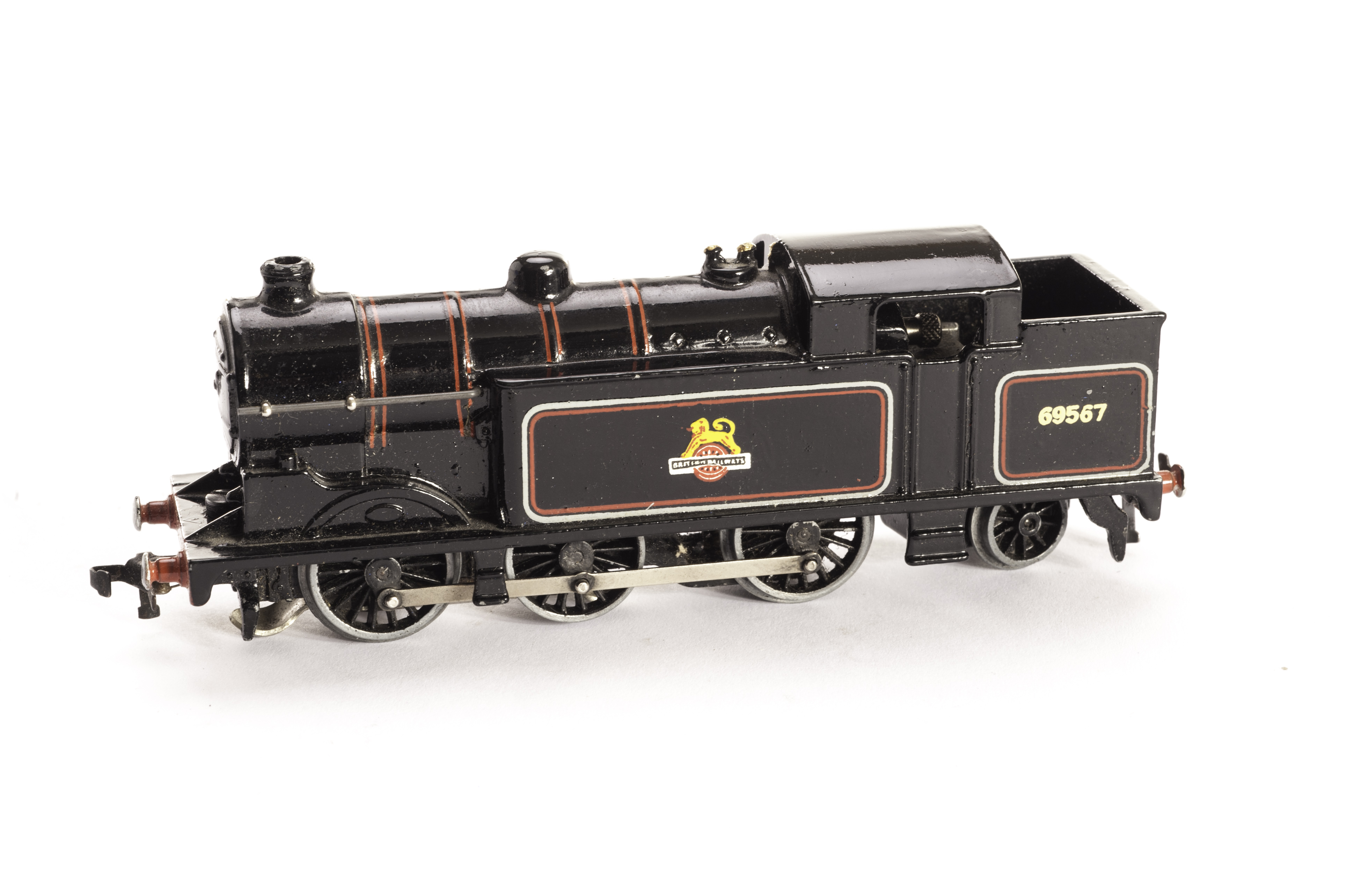 A Hornby Dublo 00 Gauge 3-Rail EDL17 BR gloss black 0-6-2T, no 69567, in original plain mid blue