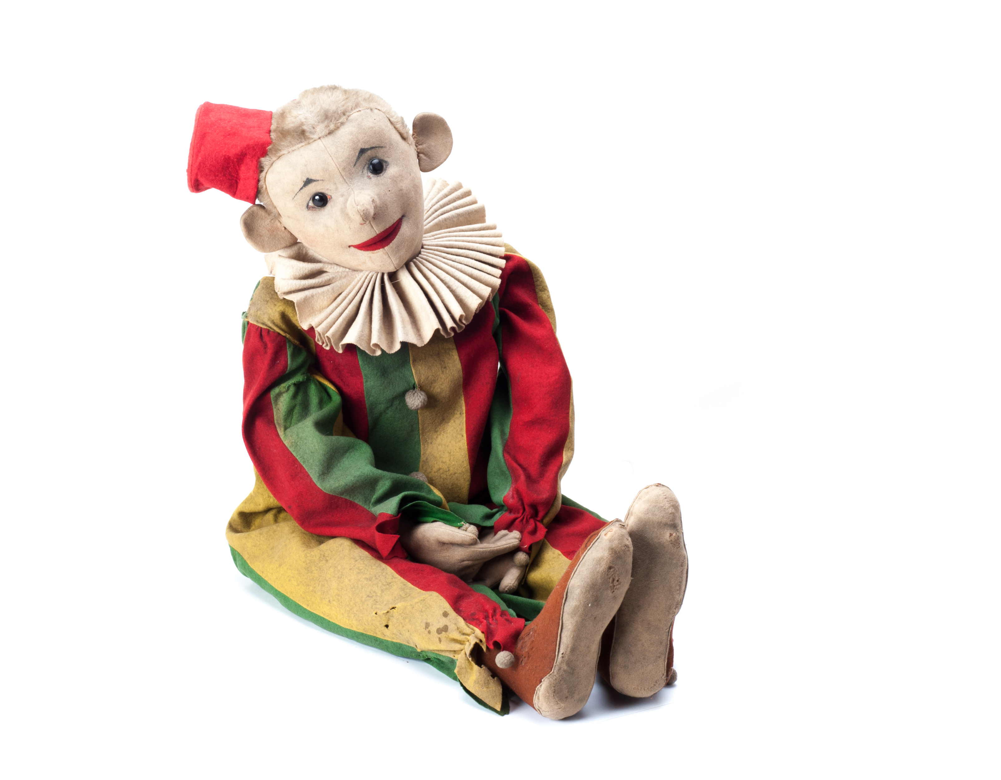 A very rare and large Steiff Clon clown doll (Cl(on)100), 1910-20s, beige felt head with central