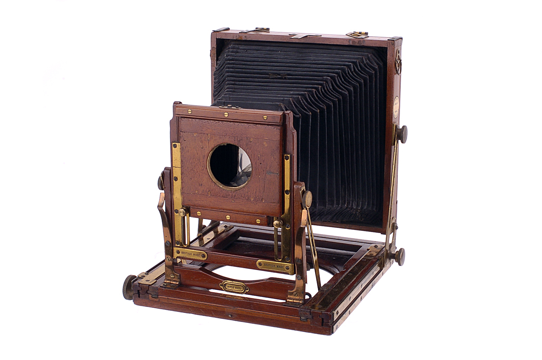 A Thornton Pickard Triple Victo Half Plate Camera, brass bound, with Taylor Taylor Hobson 6½ x 4¾