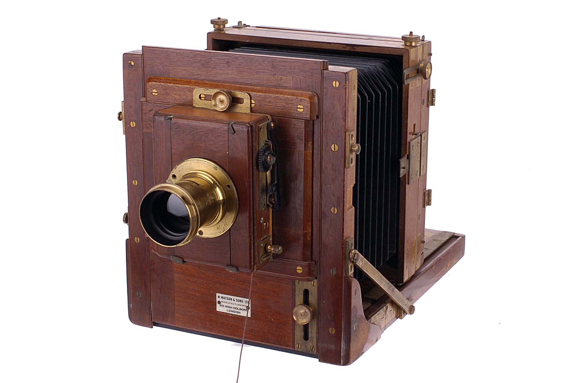 A W.Watson & Sons Half Plate Tailboard Camera, serial no. 15715, with unmarked f/8 brass lens,
