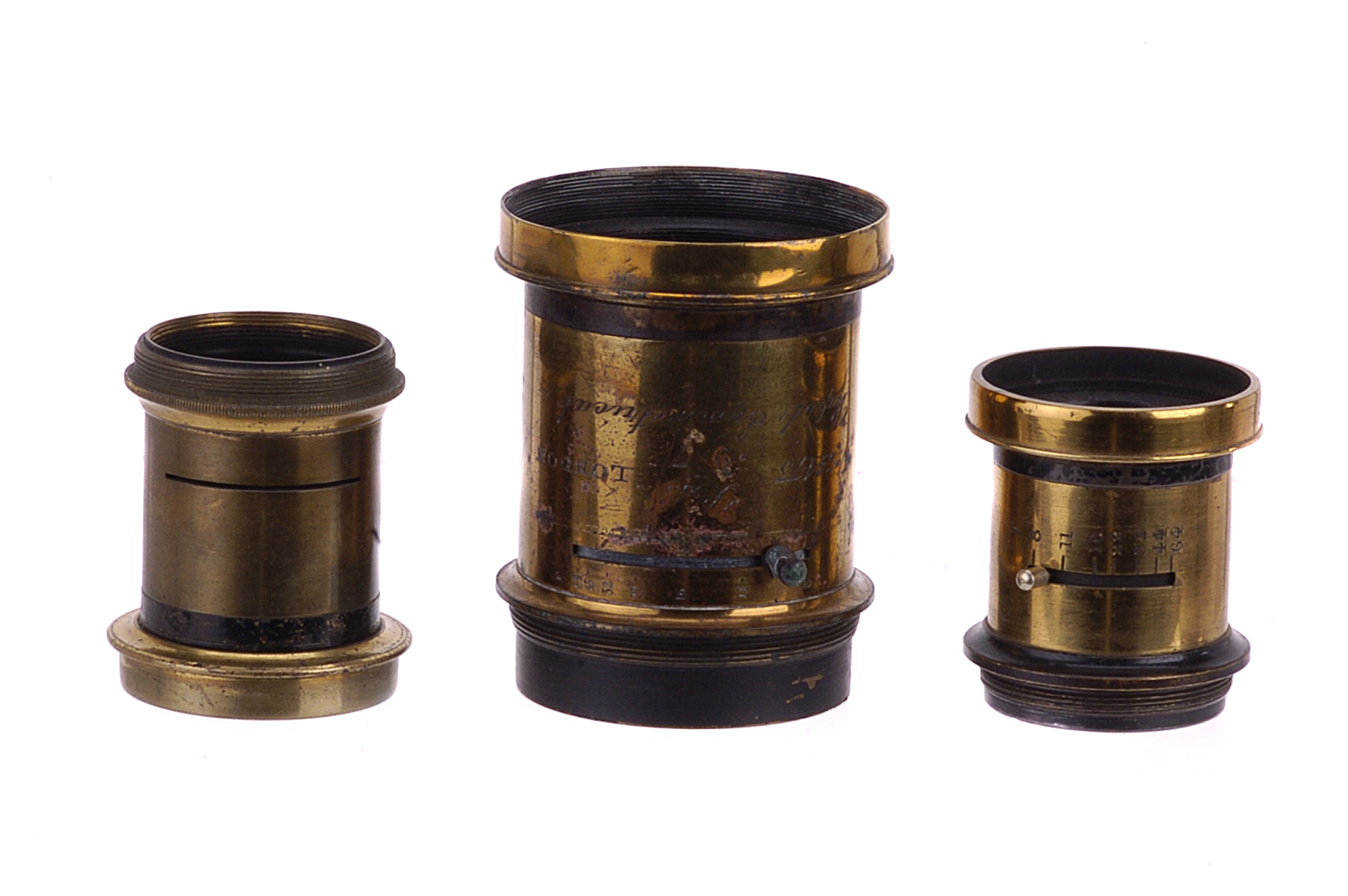 Brass Lenses: quantity of brass lenses including, Leviathan Rapid Rectilinear 7x5, Ross Rapid