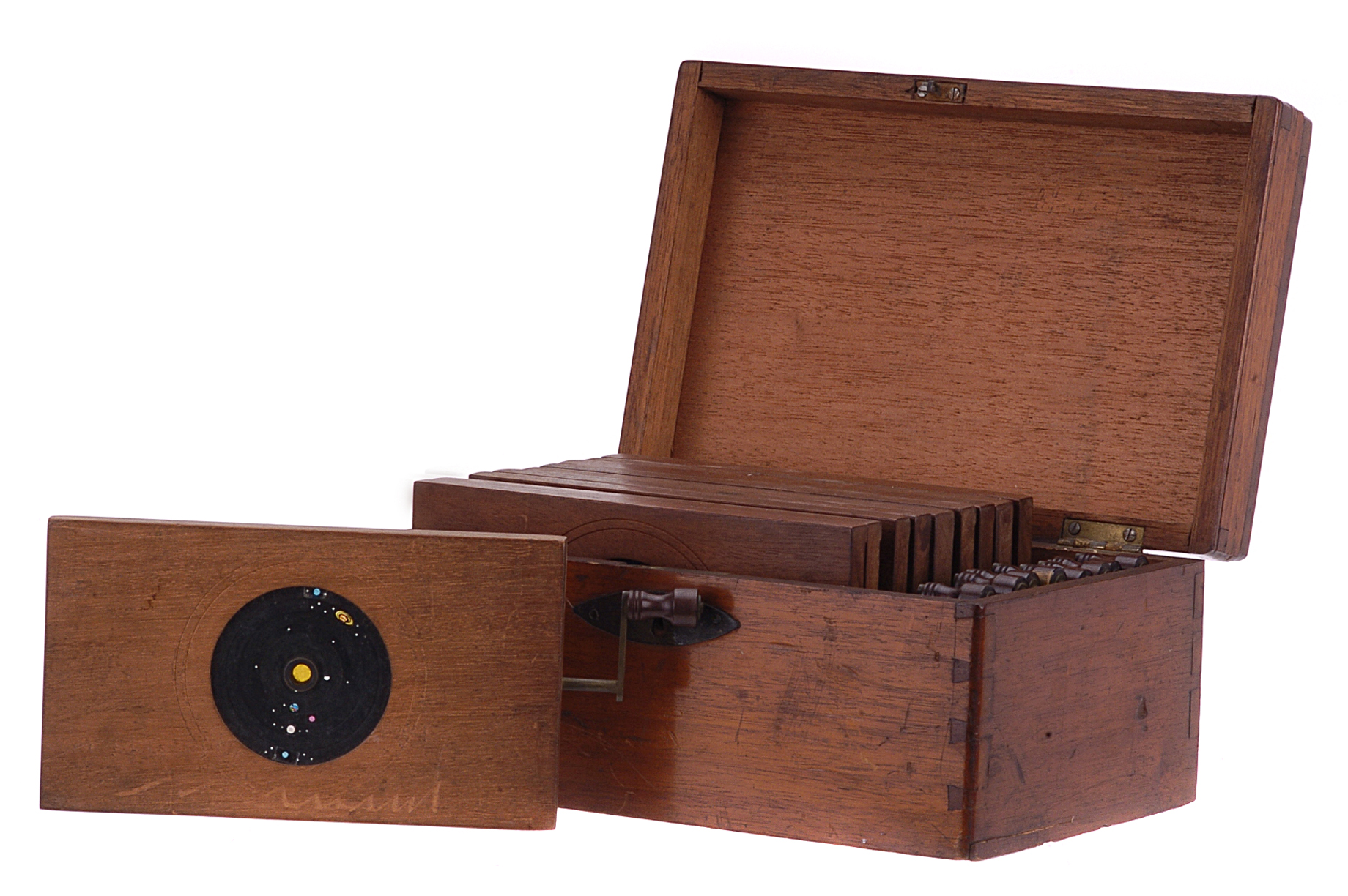 Mahogany Mounted Astro­nomical Mechanical Magic Lantern Slides: 10 various slides, with annotations