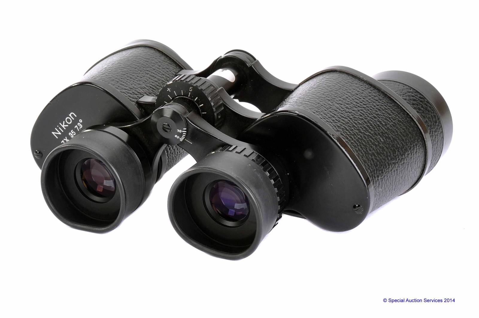 A Pair of Nikon 7x35 Binoculars, black, body, VG, elements, E