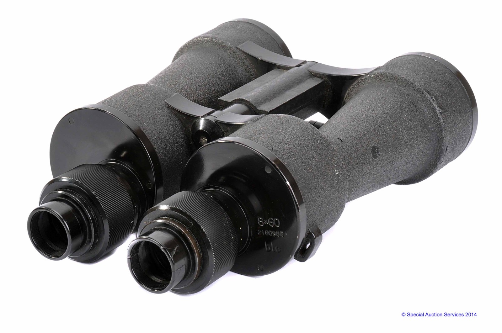 A Pair of Zeiss `blc` German Army World War Two 8x60 Binoculars, black, serial no. 2160986, with