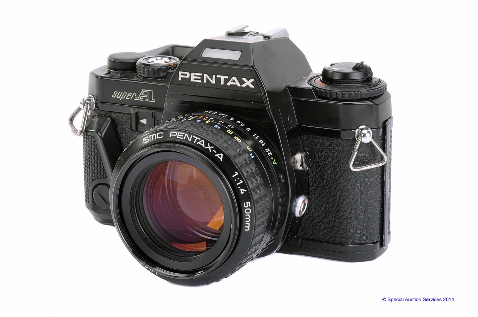 Pentax 35mm Outfit: Super A body, with Pentax-A lenses including, f/2.8 28mm, f/1.4 50mm, f/2.8