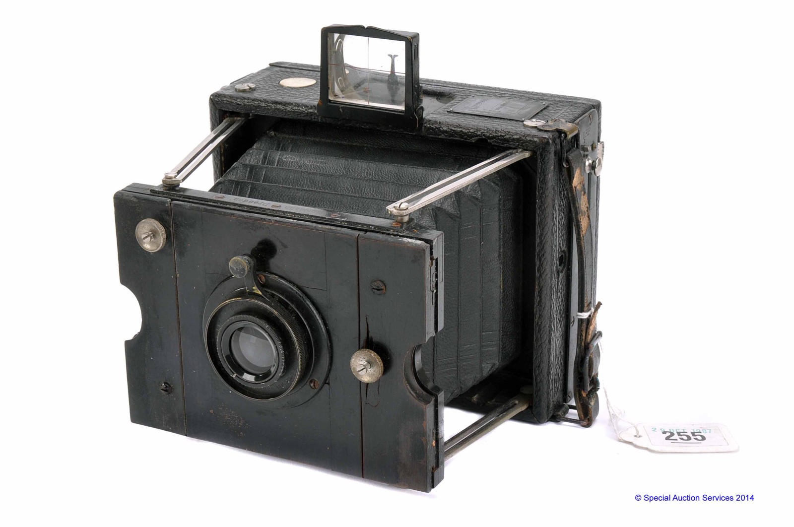 A H. Ernemann 9x12 Klapp Strut Camera, with Aplanat No. 1 f/6.8 lens, serial no. 228706, body, G,