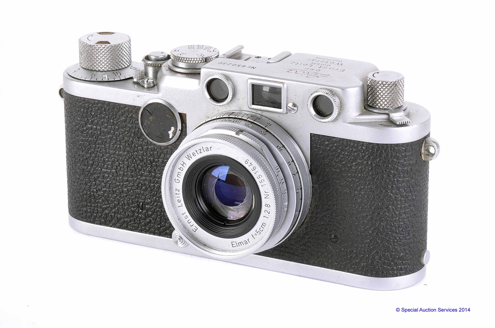 A Leica IIf Red Dial Camera, chrome, serial no. 650230, with Leitz Elmar f/2.8 50mm lens, chrome,