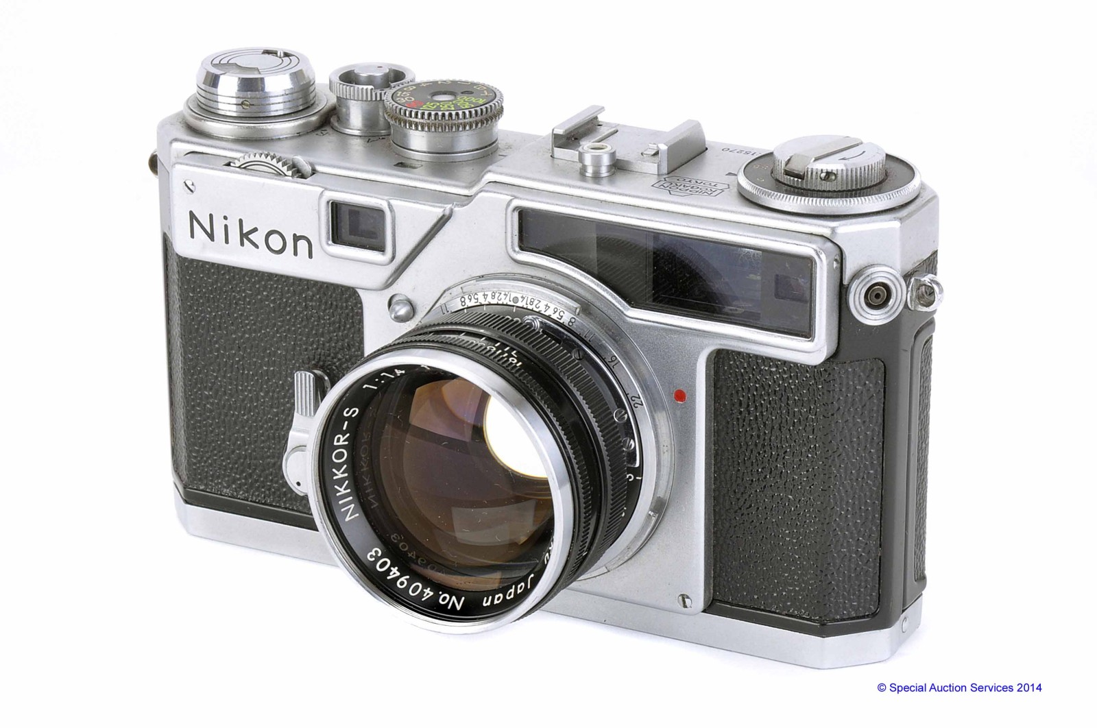 A Nikon SP Rangefinder Camera, chrome, serial no. 6215270, with Nikkor-S f/1.4 50mm lens, black,