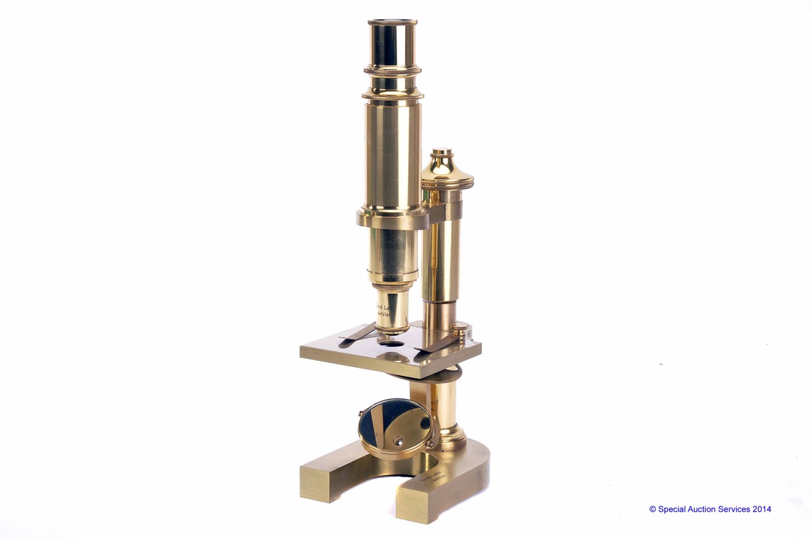 A Seibert for Leitz 1899 replica lacquered brass Monocular Microscope,  no. 595/1000, in fitted