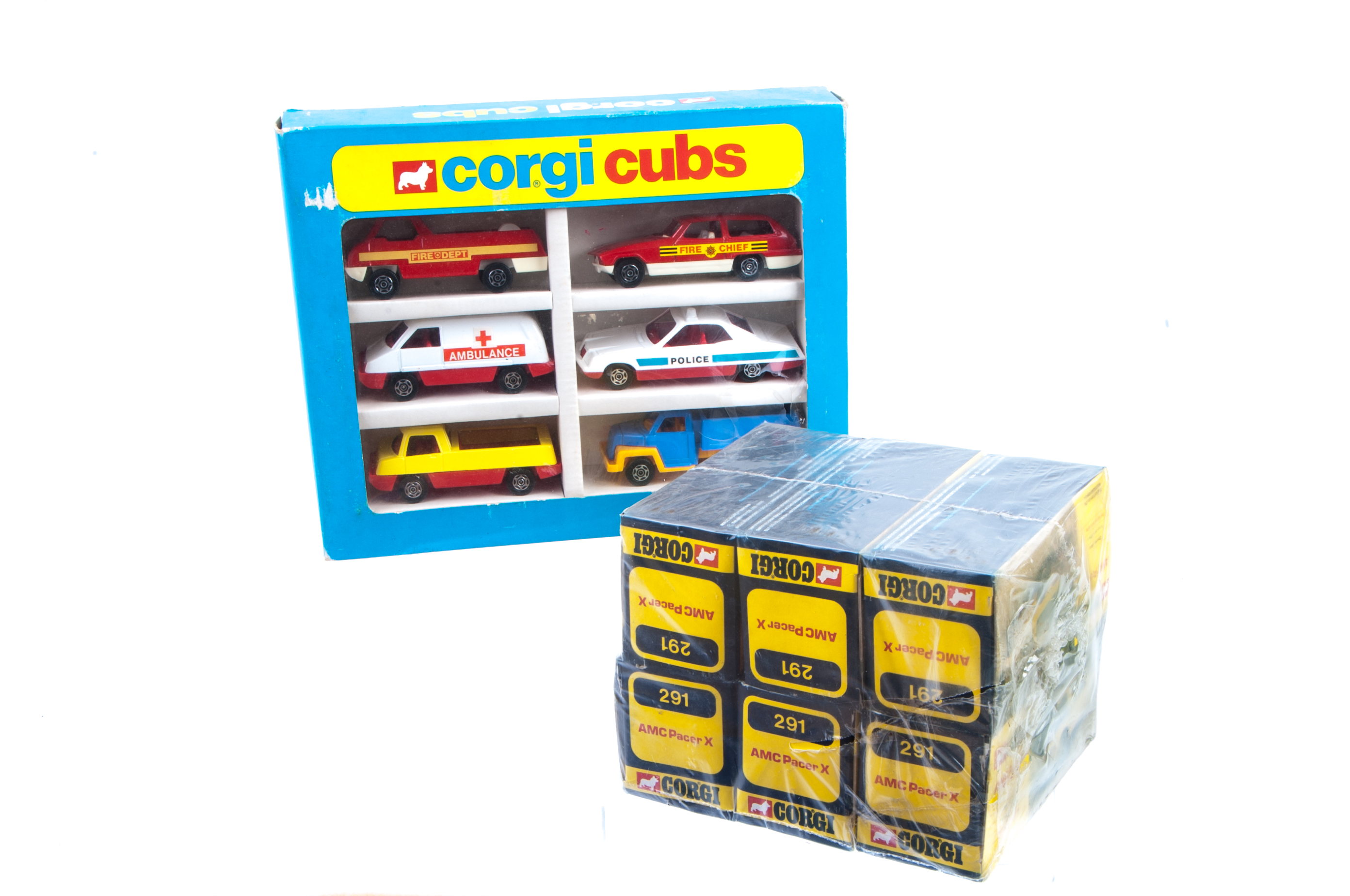 Corgi Toys 291 AMC Pacer X Trade Pack, comprising six boxed models in original shrink wrap, with