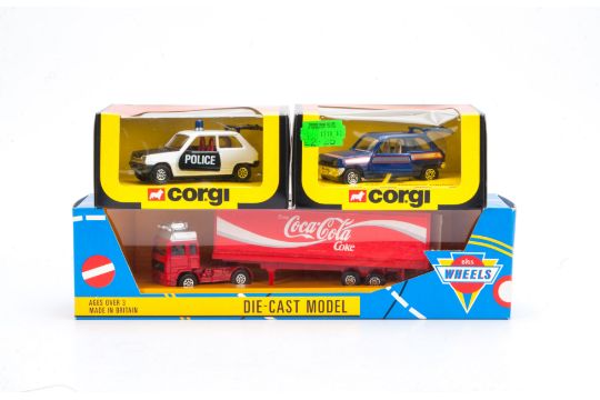 1980s Corgi Toys, including 453 Escort RS1600, 425 Taxi, 295 Renault 5TS `Sapeurs Pompiers` and