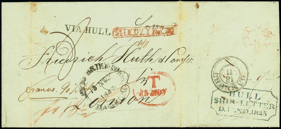 Great BritainPostal HistoryShip Letters - The Roy Waudby Collection of Hull1845 (5 Nov.) entire