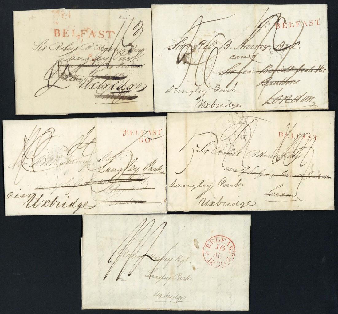 Great BritainPostal History1799-1830 five entire letters ex the same correspondence to Uxbridge,