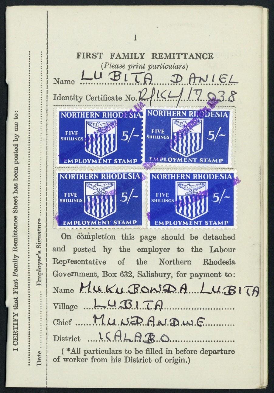 Northern RhodesiaEmployment— 5/- blue (4) each cancelled by Rhodesian Tin & Steelware