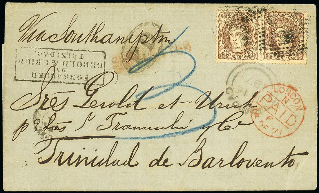 Trinidad1871 (1 Sept.) entire letter from Spain "Via Southampton" to Gerold and Urich at "Trinidad