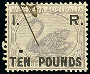 (x) Western AustraliaInland Revenue— £10 lilac with part manuscript cancel and small punch hole at