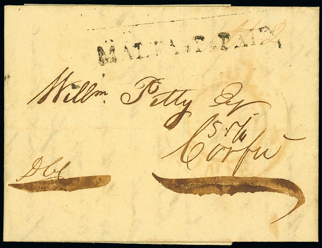 MaltaEarly Letters and Handstamps1820 (12 Oct.) entire letter to Corfu showing largely fine "malta*