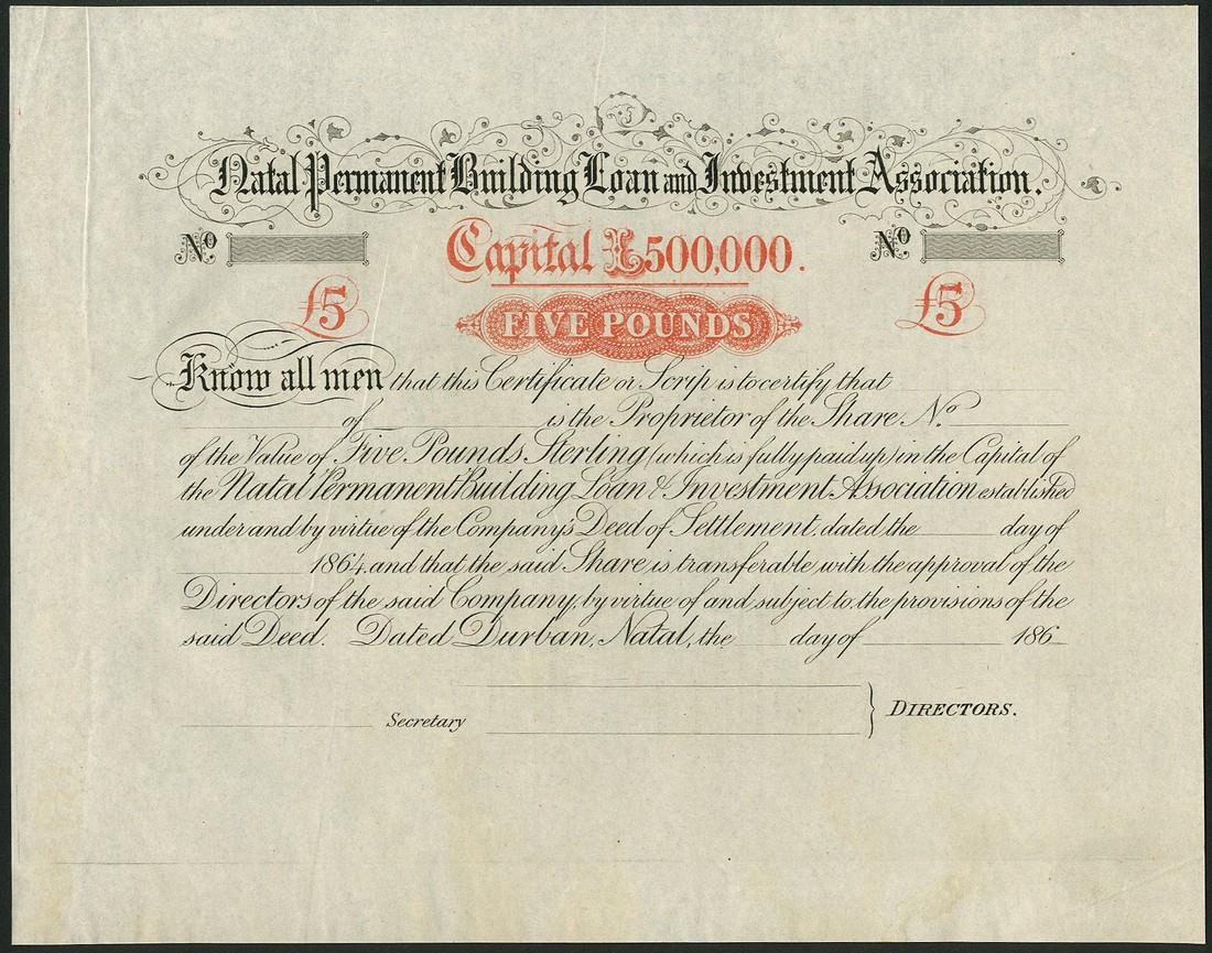 A small collection of South African specimen certificates, all from the Bradbury, Wilkinson & Co.