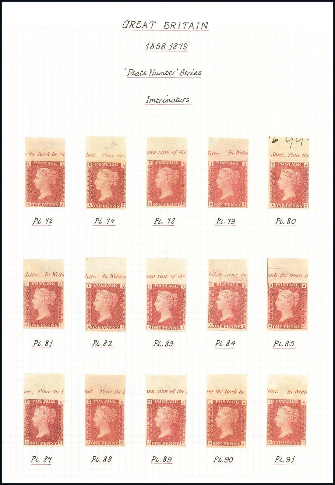 Great Britain1858-79 One Penny Plate NumbersImprimatursBetween plates 72 to 224, an excellent