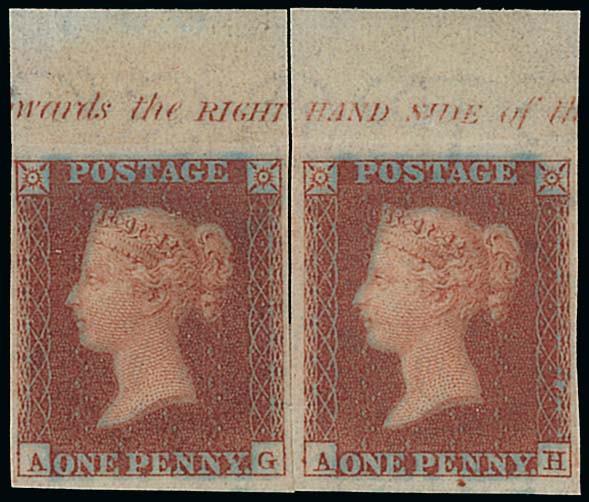 Great Britain1841 One Penny Red-BrownImprimatures Alphabet IPlate 128 AG, AH 'pair'; in a deep, rich