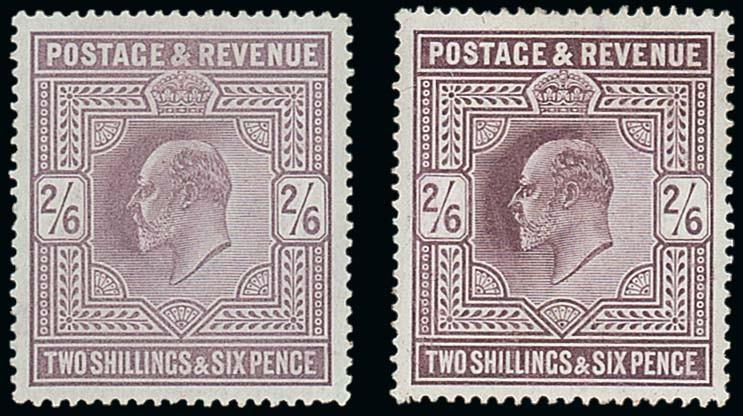 Great BritainKing Edward VII1902-10 De la Rue2/6d. shades with ordinary paper lilac and slate-purple