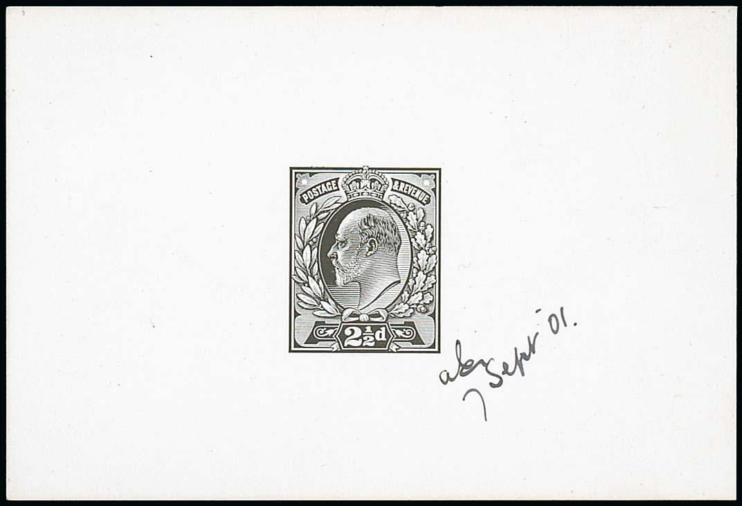 Great BritainKing Edward VII1902-10 De la Rue2½d. die proof in black on glazed card (92x60mm)