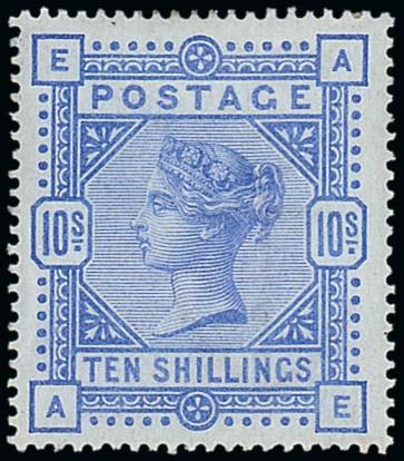 Great Britain1883-84 High Values10/- ultramarine, AE, part to large part original gum; part hinge