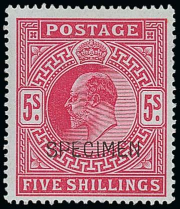 Great BritainKing Edward VII1902-10 De la Rue5/- bright carmine overprinted "specimen" type 16,