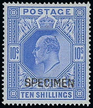 Great BritainKing Edward VII1902-10 De la Rue10/- ultramarine overprinted "specimen" type 16,