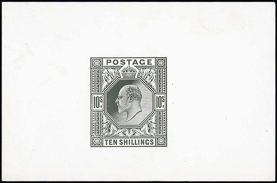 Great BritainKing Edward VII1902-10 De la Rue10/- die proof in black on glazed card (92x60mm)