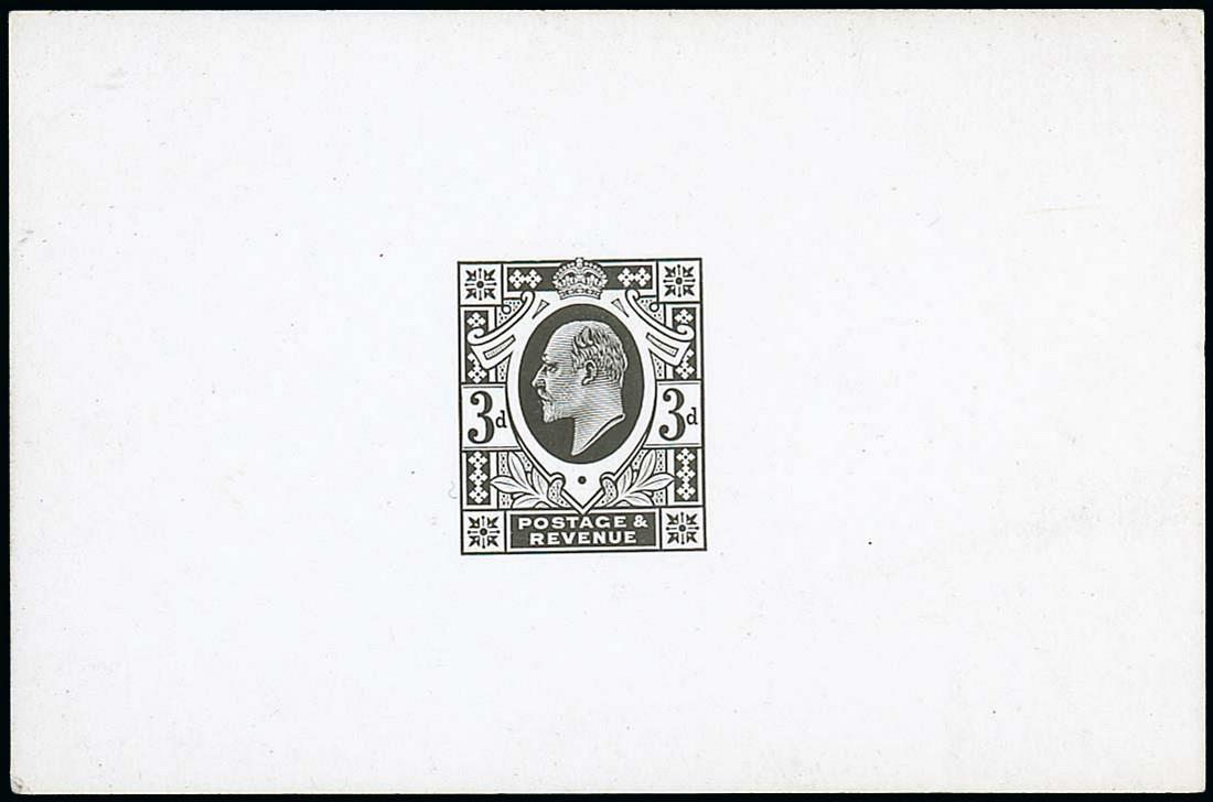 Great BritainKing Edward VII1902-10 De la Rue3d. die proof in black on glazed card (92x60mm) without