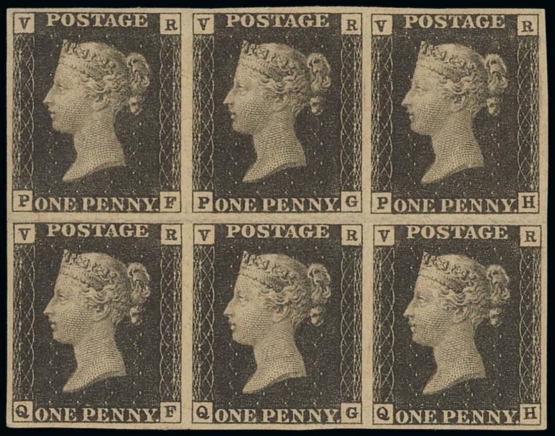 Great Britain1840 The "V R" OfficialPF-QH block of six with large to very large margins all round,