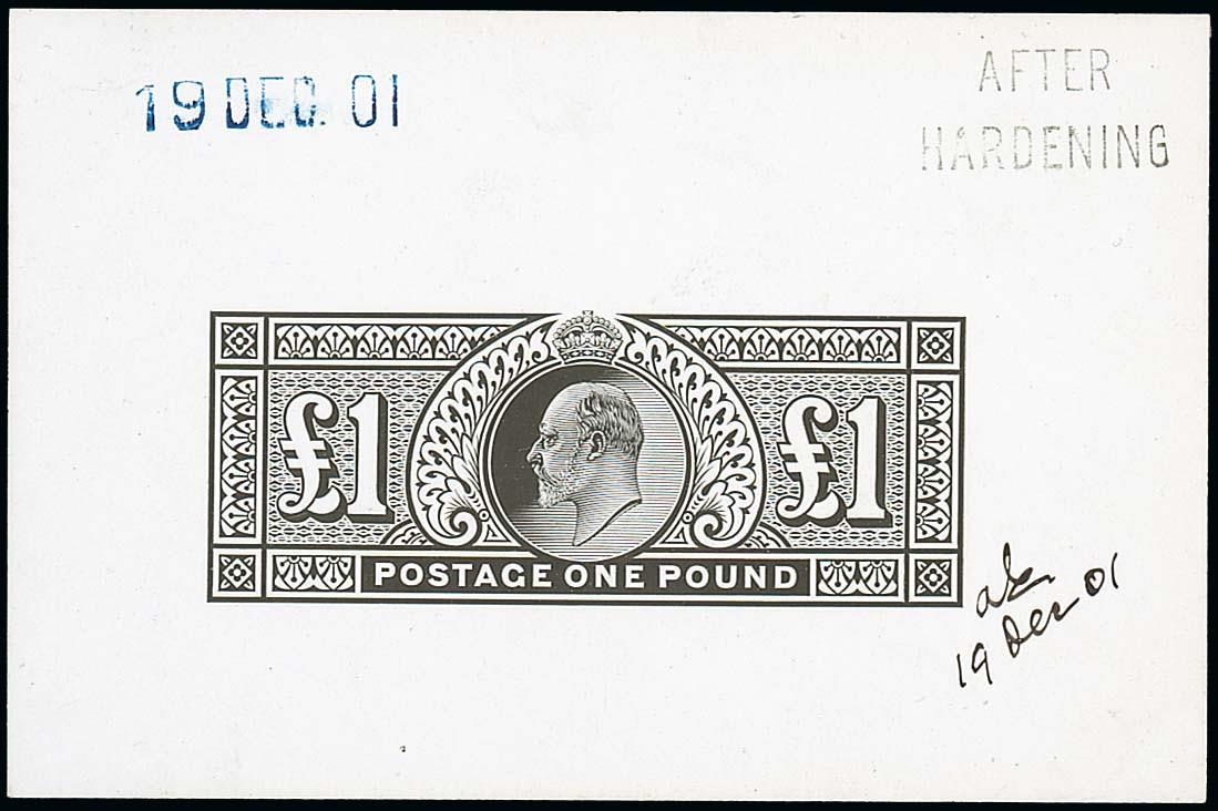 Great BritainKing Edward VII1902-10 De la Rue£1 die proof in black on glazed card (92x60mm) dated "