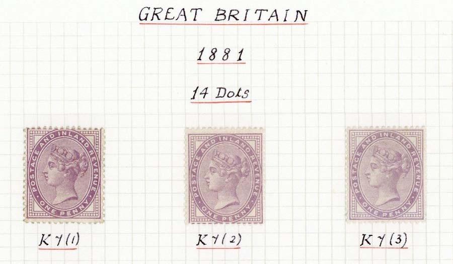 Great Britain1881 One Penny LilacA selection on album pages with 14 dots shades (3), 16 dots