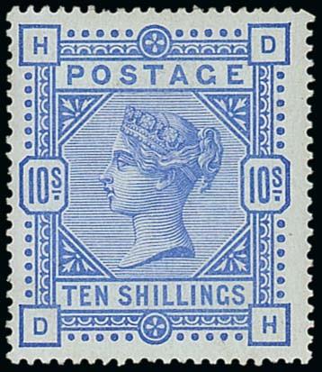 Great Britain1883-84 High Values10/- ultramarine, DH, large part original gum; fresh. B.P.A