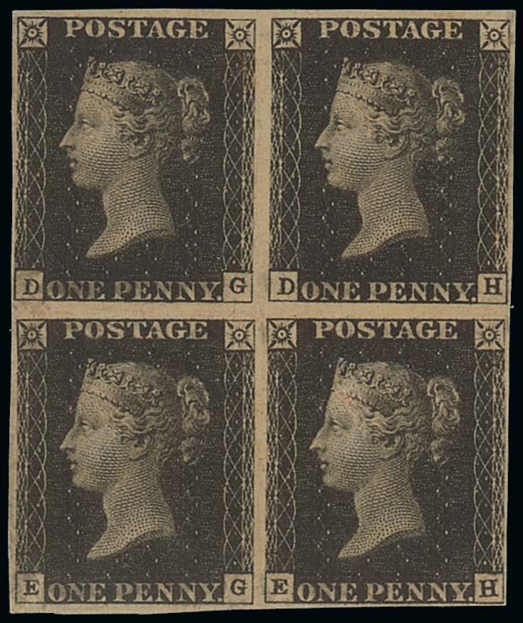 Great Britain1840 One Penny BlackPlate XIDG-EH block of four, good to large margins all round with