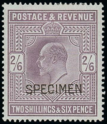 Great BritainKing Edward VII1902-10 De la Rue2/6d. lilac overprinted "specimen" type 16, large