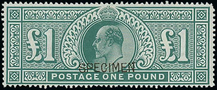 Great BritainKing Edward VII1902-10 De la Rue£1 dull blue-green overprinted "specimen" type 16, part