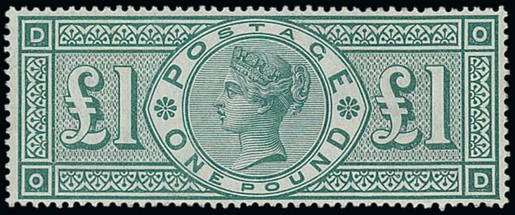 Great Britain1887-1900 Jubilee Issue£1 green, OD, part original gum; several part hinge remainders