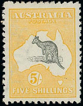 AUSTRALIAThe Kangaroo IssuesSecond Watermark5/- grey and yellow, well-centred, fine mounted mint.