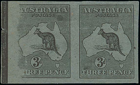 AUSTRALIAThe Kangaroo IssuesFirst Watermark3d. Die I imperforate plate proof in black on